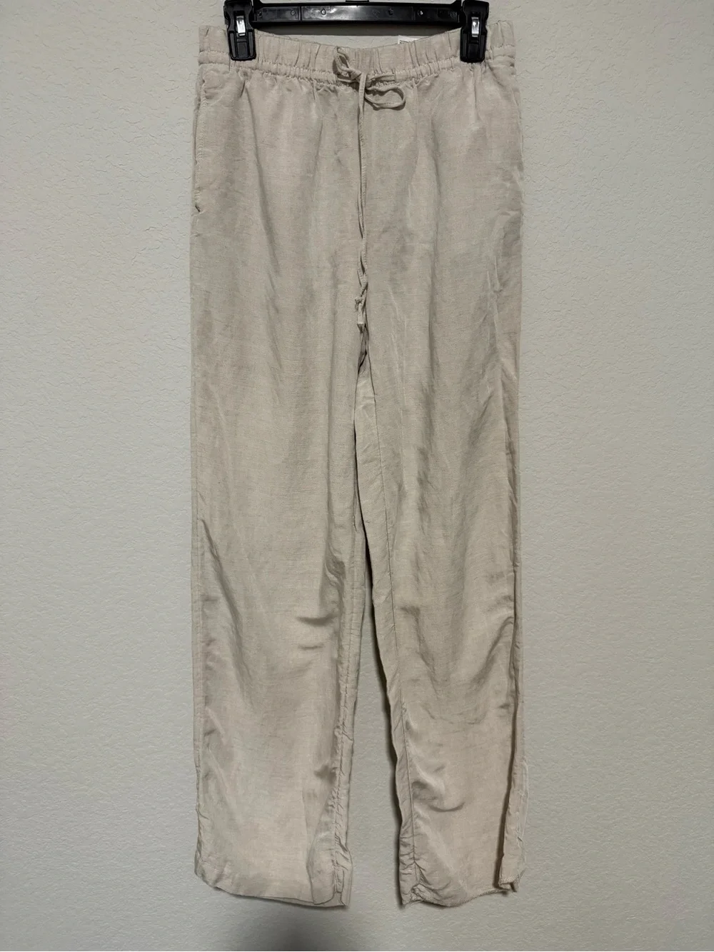 H&M Light Beige Drawstring Linen-Blend Women's Chinos
